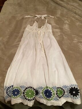 Diane von Furstenberg White Linen Halter Dress with Embroidered Hem